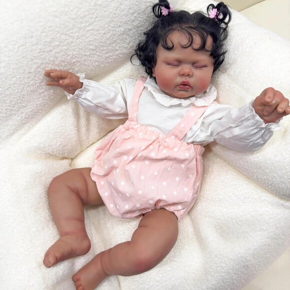 🆕 24Inch Full Silicone Lighter Brown Skin Reborn Toddler Doll with Curly Hair - Picture 4 of 6